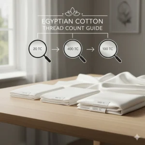 An illustrative guide explaining thread counts for Egyptian cotton bedding, ranging from 200 to 1000 TC.