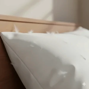 Close-up detail of a breathable cotton casing on a high-quality goose feather pillow.