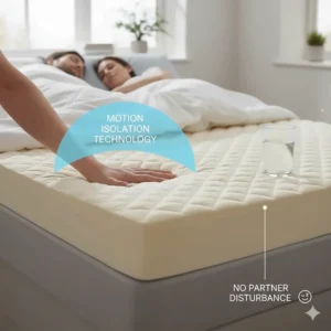 Illustration demonstrating how memory foam absorbs movement to prevent partner disturbance during the night.