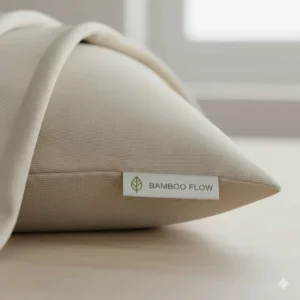 A serene bedroom scene featuring a cooling pillow with a blue cold-touch line, perfectly suited for humid British summer nights.