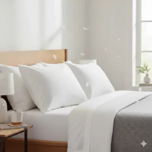 A plump, medium-firm goose feather pillow showing natural loft and support for side sleepers.