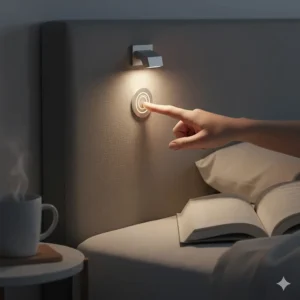 A close-up of a dimmable touch-sensor reading light showing various brightness levels for evening comfort.