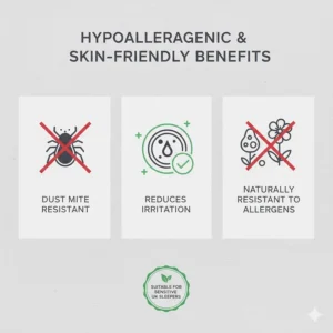 An infographic highlighting the hypoallergenic benefits of silk pillowcases, including dust mite resistance and skin-friendly properties for UK sleepers.