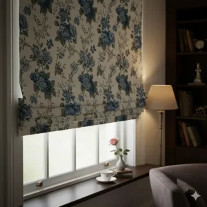 Luxury floral patterned blackout roman blinds, combining traditional British style with light-blocking functionality.