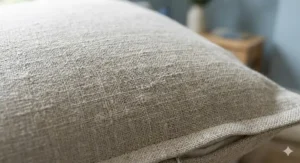 Close-up detail of the breathable weave of a natural flax linen cushion cover showing the high-quality fabric texture.