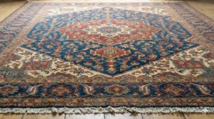 Interior design inspiration featuring one of the best Persian rugs placed under a wooden dining table.