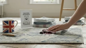 A collection of trendy washable rugs for under £100, showing great value for British homeowners on a budget.