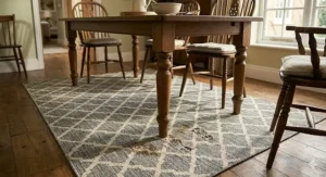 A non-slip, machine washable rug positioned near a kitchen sink, ideal for splashes and heavy footfall.