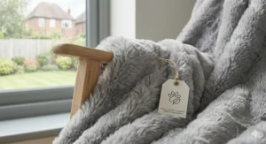 High-quality synthetic faux fur throw in a silver-grey tone, offering a cruelty-free and budget-friendly home accessory.