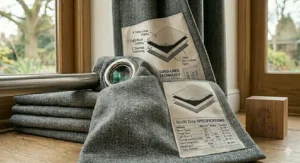 Extreme close-up of a single brushed metal eyelet ring embedded in grey textured fabric, highlighting the professional finish and durable material.