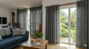 Diagram comparing the modern fold of eyelet curtains with the traditional gathered look of pencil pleat headings.