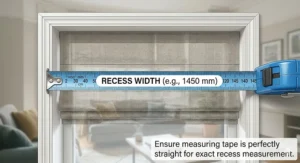 A diagram showing how to measure inside a window recess for a perfect Roman blind fit.