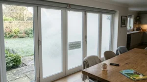 Smart roller blinds automatically adjusting while the house is empty to simulate occupancy and improve home security.