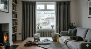 Alt text for image 9: Sustainable home heating solution featuring thick thermal curtains as an eco-friendly alternative to keeping the radiator on high.