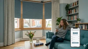 High-quality thermal roller blinds designed to reduce heat loss in British homes during winter months.