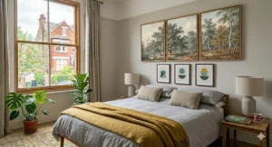 Contemporary 3-piece canvas art set with abstract foliage motifs, bringing natural colour into a modern living space.