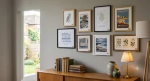 Set of three affordable framed line art prints in monochrome.