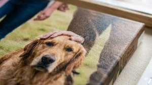 A detailed close-up showing the vibrant ink and textured weave of a personalised custom canvas print.