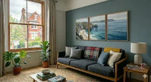Stylised 3-piece canvas art set featuring iconic London landmarks including the Shard and the London Eye.