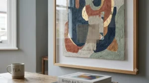 Minimalist abstract wall art with neutral tones, a high-quality affordable print for bedrooms.