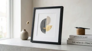 Minimalist slim black frame showcasing a contemporary abstract print.