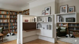 A sleek, modern white bookcase with a minimalist design, perfect for a contemporary interior.