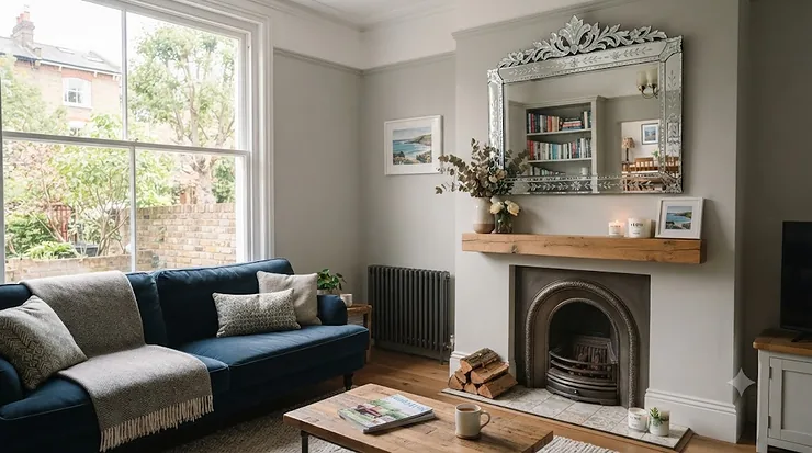 A selection of elegant, affordable Venetian-style mirrors displayed in a modern British living room to add light and luxury. affordable Venetian style mirrors