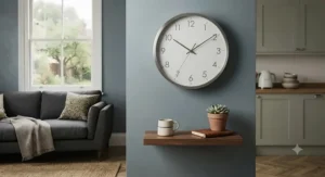 Minimalist white silent wall clock suitable for a quiet bedroom, priced under £40.