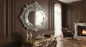 A premium, bespoke Venetian mirror featuring elaborate glass-work, ideal for an elegant drawing room.