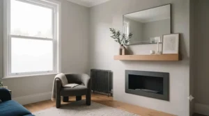 A contemporary, affordable Venetian-style mirror with clean lines perfect for a hallway.