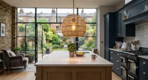 Boho-style woven bamboo and rattan pendant light shade under £60.