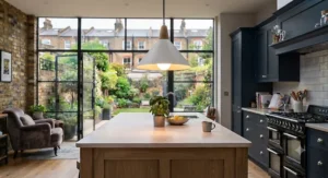 Minimalist white and wood-accent ceiling pendant light for under £60.