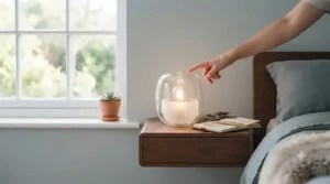 A compact bedside touch lamp featuring adjustable brightness levels for gentle nighttime ambient lighting.
