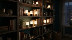 Coordinated ambient lighting for movie nights using a matching set of wireless accent lights.