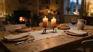 Pillar candles under £20 used as a centerpiece for a dining table