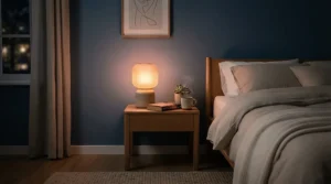 Illustration of bedroom smart bulb starter kits set to a relaxing dimmed evening glow